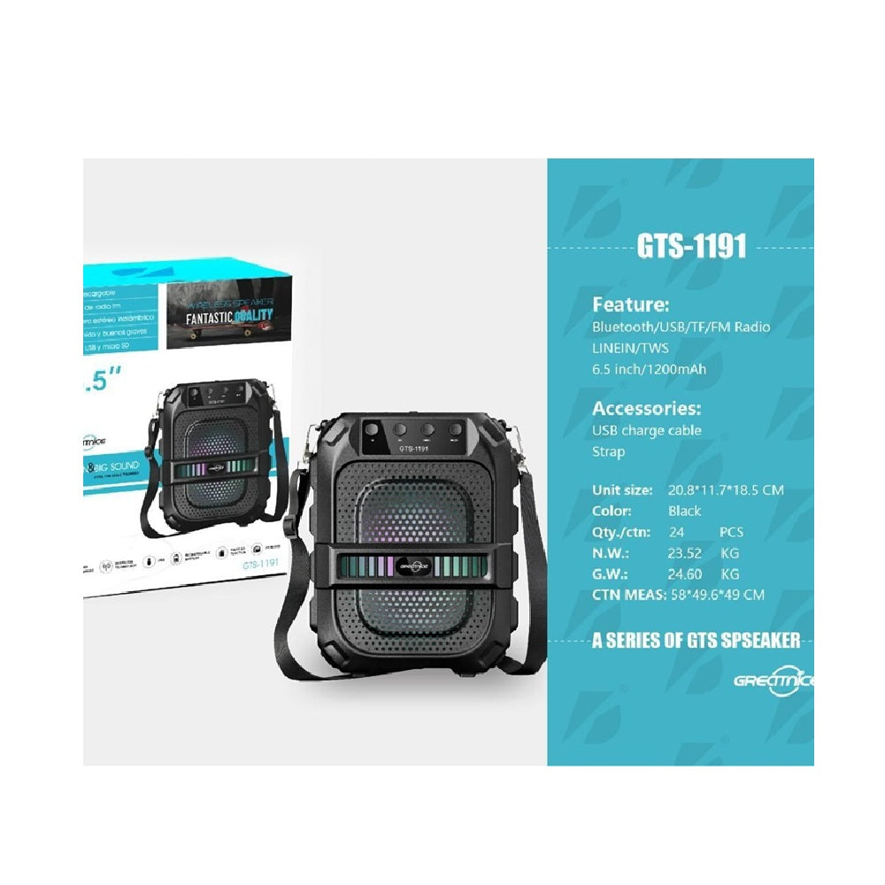 Parlante Bluetooth Portátil Greatnice GTS-1191 De 6.5 Pulgadas Con Correa Recargable