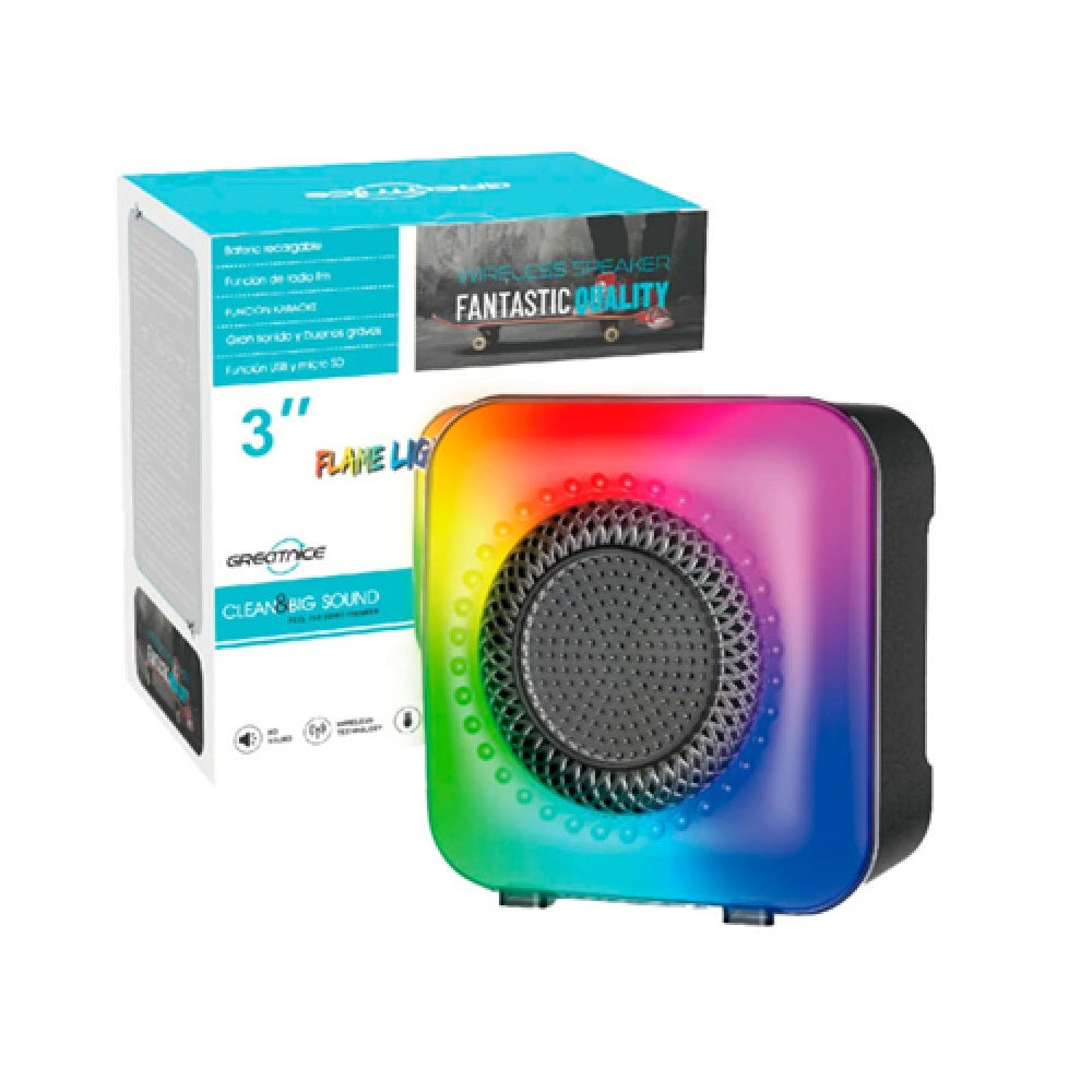 Mini Parlante Bluetooth Greatnice De 3 Pulgadas Luces Flame Light Recargable