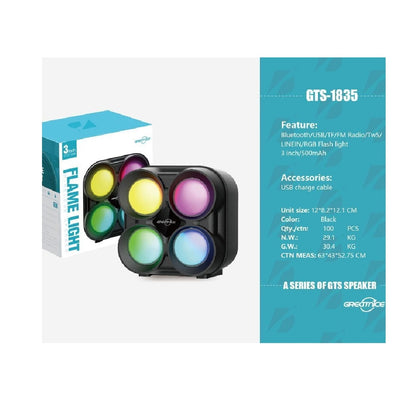 Mini Parlante Bluetooth Greatnice GTS-1835 De 3 Pulgadas Luces RGB Flash Light