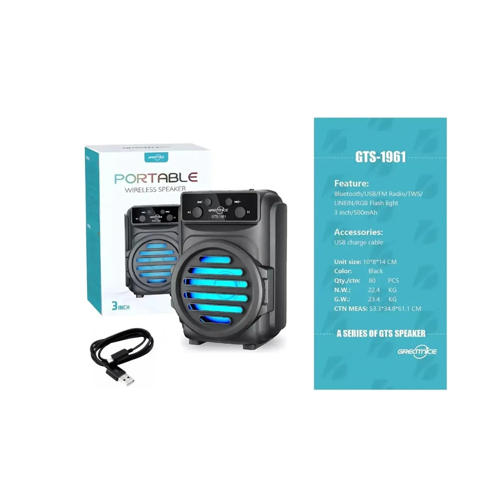 Mini Parlante Bluetooth Greatnice GTS-1961 De 3 Pulgadas Luces RGB Flash Light