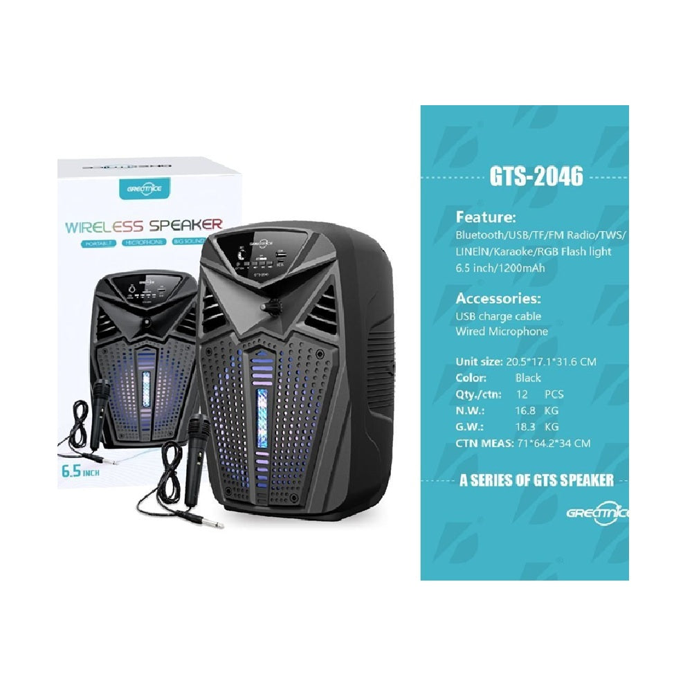 Parlante Bluetooth Portátil Greatnice GTS-2046 De 6.5 Pulgadas Con Micrófono Karaoke