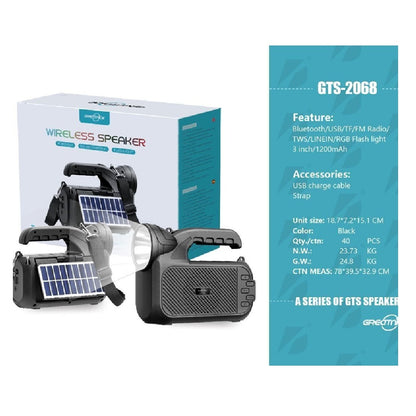 Radio Parlante Solar Portátil Greatnice GTS-2068 – Bluetooth, Linterna Integrada