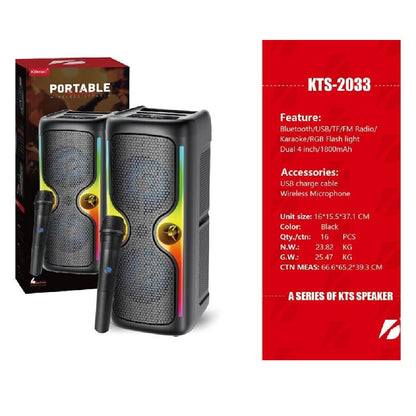 Parlante Portátil Bluetooth KTS-2033 Dual 4" Con Micrófono Inalámbrico
