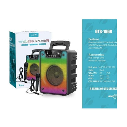 Parlante Portátil Bluetooth Greatnice GTS-1868 De 4" Con Micrófono