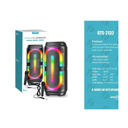 Parlante Portátil Bluetooth Greatnice GTS-2132 Doble 4" Con Micrófono