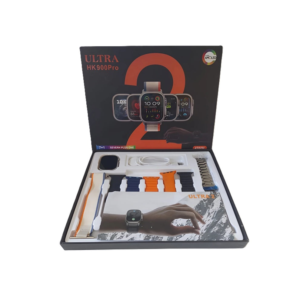 Smartwatch Ultra 2 HK900Pro Pantalla Super AMOLED 49mm Kit 7 Correas + Pulsera