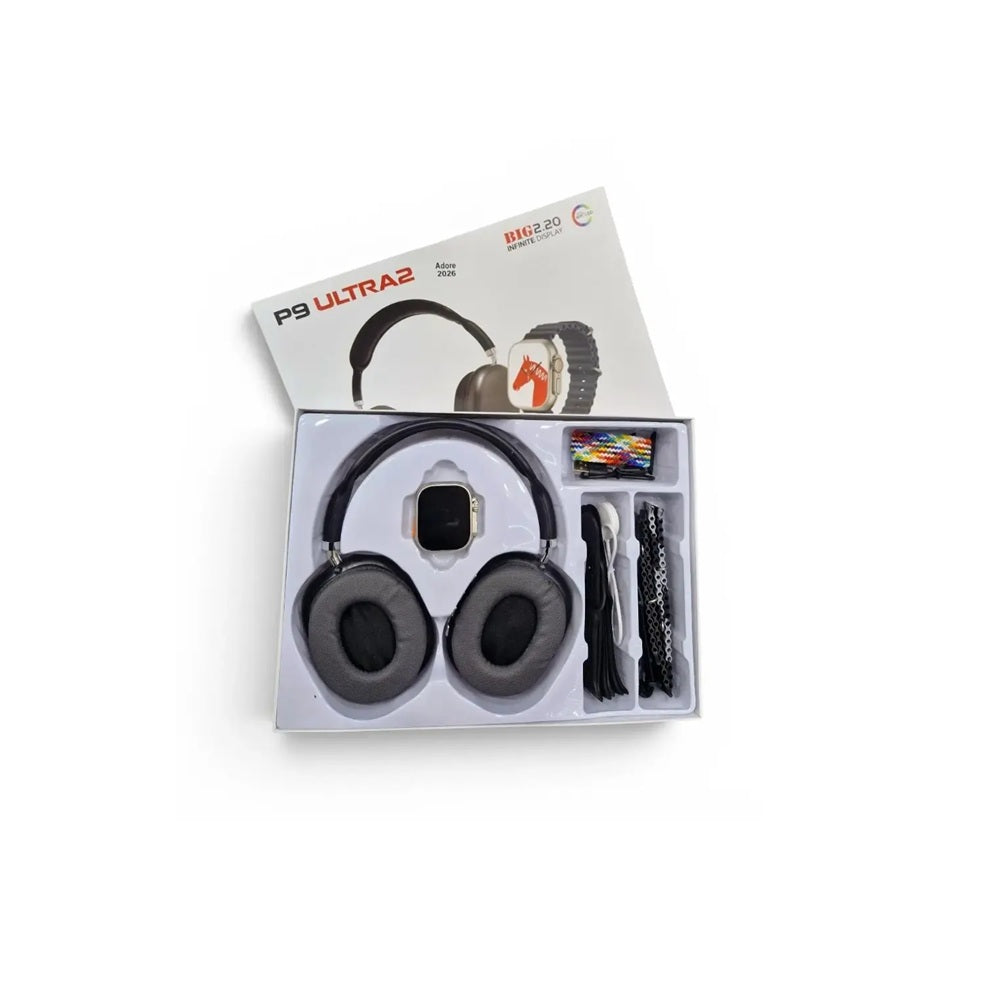 Kit Combo P9 Ultra 2 Smartwatch Pantalla 2.20" Con Audífonos De Diadema Y Correas