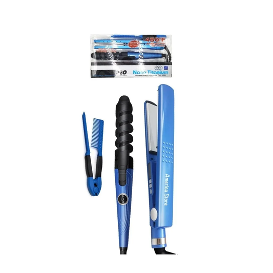 Combo Plancha Para Cabello Con Rizador Y Peine