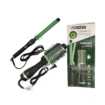 Combo Plancha Con Cepillo Secador Aguacate Con Macadamia