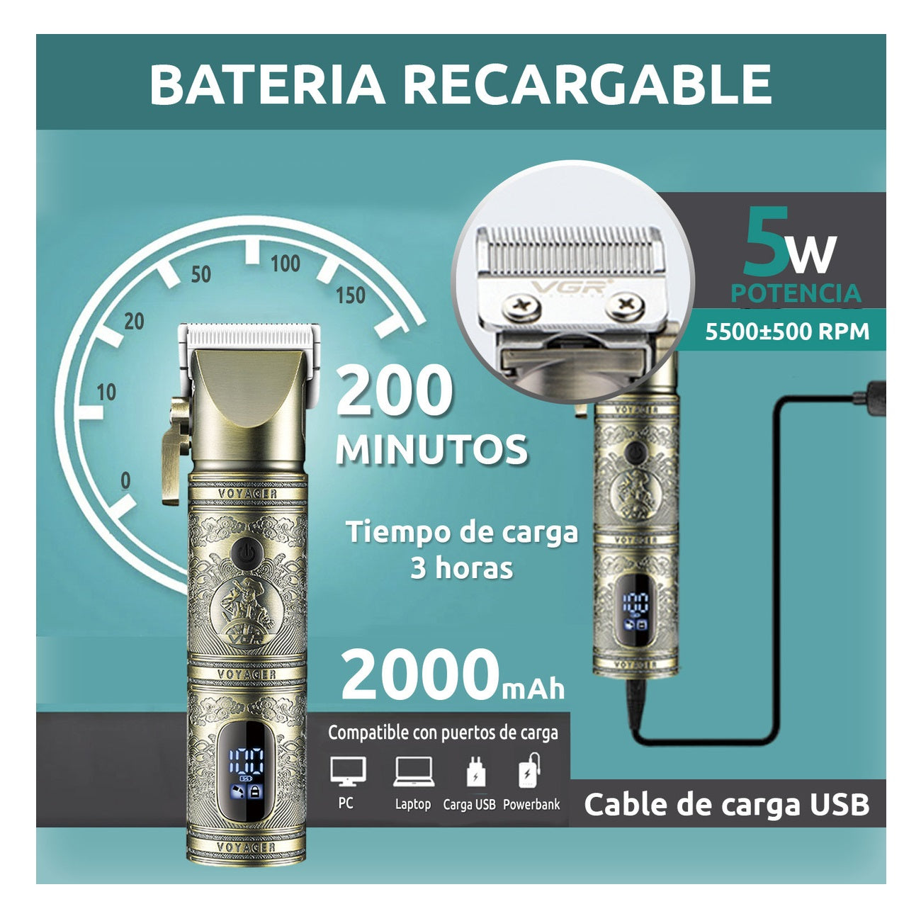 Maquina Peluquera VGR Original E Inalambrica V-697