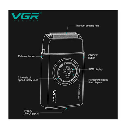 Afeitadora Shaver VGR Original E Inalambrica V-378 LED