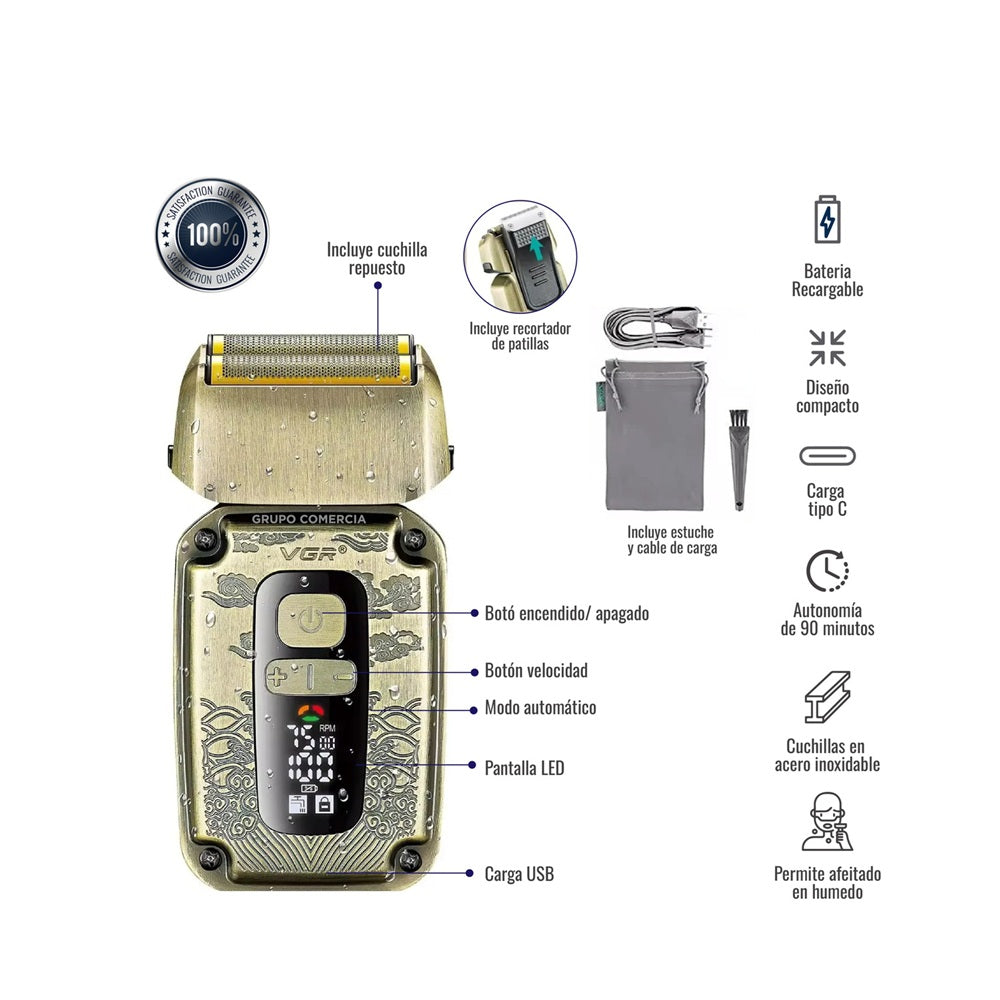 Afeitadora Original E Inalambrica VGR V-337 Con Pantalla