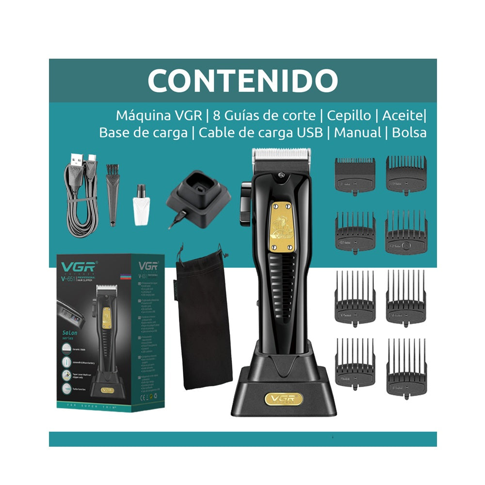Máquina De Cabello Profesional Vgr V-651 Turbo Usb 8 Peines