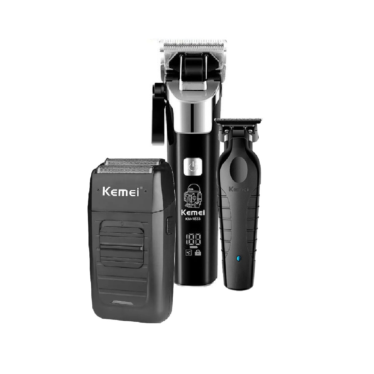Combo Maquina Peluquera Kemei + Patillera Kemei + Afeitadora Kemei