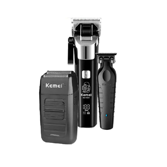 Combo Maquina Peluquera Kemei + Patillera Kemei + Afeitadora Kemei