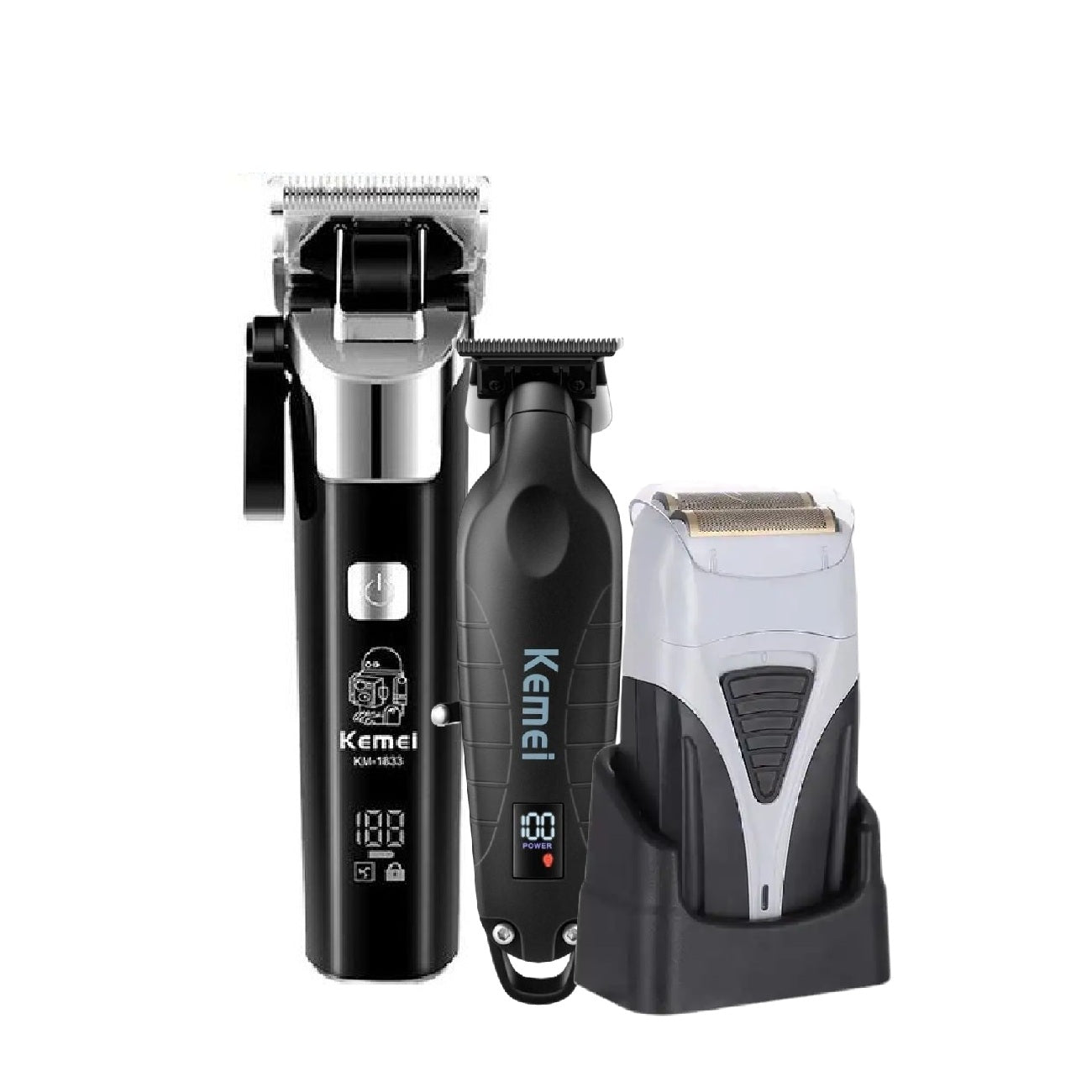 Kit Maquinas Kemei Peluquera + Patillera + Afeitadora Kemei